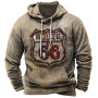 Men's Hoodies Sweatshirt Route 66 Graphics Vintage Tops Male Oversized Clothes Pullover Casual Street Loose Hoodie
