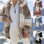 Women Warm Plush Jackets Fall Winter Faux Fur Patchwork Oversize Zipper Outwear Ladies Elegant Loose Fleece Hooded Coat Jacket