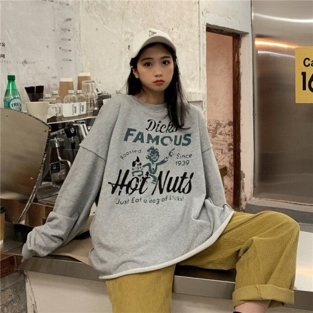 Vintage Oversized Sweatshirt Fall Casual Harajuku Hip Hop Casual Loose O-Neck Korean Fashion Women Pullover Streetwear