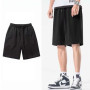 Summer Casual Shorts Men Solid Drawstring Elastic Waist Black Shorts Breathable Harajuku Loose Knee Pants Couple Streetwear Male