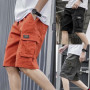 Casual Fifth Men Short Drawstring Shorts Solid Color Pants Elastic Waistband Cargo Shorts