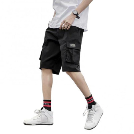 Casual Fifth Men Short Drawstring Shorts Solid Color Pants Elastic Waistband Cargo Shorts