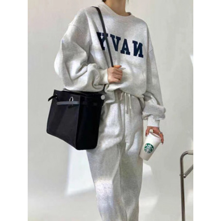 Women Top and Trousers 2 piece Suit Fashion Korean Long Sleeve Casual Trouser Suit Fleece Thick Pullover Sweater