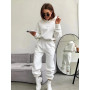 Women 2 Piece Set Sweatshirt Suit Solid Long Sleeve Hooded Top Elastic Waist Pant Tracksuit