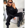 Women 2 Piece Set Sweatshirt Suit Solid Long Sleeve Hooded Top Elastic Waist Pant Tracksuit