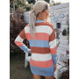 Women Contrast Color Stripe Stitching Knitted Sweater Casual Baggy Round Neck Long Sleeve Pullover Tops Dress