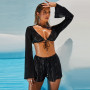 Women's New Fashion Slim Sequins Two-piece Swimsuits Blouse Tops And Short Pants Shorts Sets 2 Piece