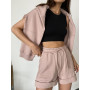 Women's 2 Piece Sets Fashion Casual Solid Color Round Neck Long Sleeve Top Drawstring Pocket Shorts