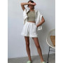 Women's 2 Piece Sets Fashion Casual Solid Color Round Neck Long Sleeve Top Drawstring Pocket Shorts