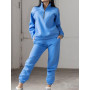 Women Two Piece Set Zipper Coat + Casual Pants Tracksuit Jacket Fashion Contrast Sport Wear Set