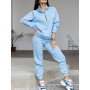 Women Two Piece Set Zipper Coat + Casual Pants Tracksuit Jacket Fashion Contrast Sport Wear Set