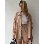 Fashion Chic Pleated Lapel Shirts Sets Long Sleeve Blouses With High Waist Shorts Sets Plus Size Loose Women Casual Suits