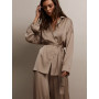 Women 2 Pieces Suits Outfits V-Neck Nightgown Shirts With Satin Soft Cozy Pants Sets Casual Daily Home Loose Pajamas