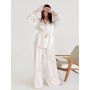 Women 2 Pieces Suits Outfits V-Neck Nightgown Shirts With Satin Soft Cozy Pants Sets Casual Daily Home Loose Pajamas