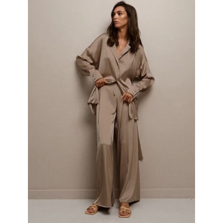 Women 2 Pieces Suits Outfits V-Neck Nightgown Shirts With Satin Soft Cozy Pants Sets Casual Daily Home Loose Pajamas