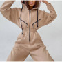 Women Hoodie Jumpsuit Elegant Long Sleeve One Piece Outfit Warm Romper  Overalls Zipper Pocket Playsuit