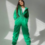 Women Hoodie Jumpsuit Elegant Long Sleeve One Piece Outfit Warm Romper  Overalls Zipper Pocket Playsuit