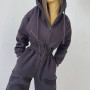 Women Hoodie Jumpsuit Elegant Long Sleeve One Piece Outfit Warm Romper  Overalls Zipper Pocket Playsuit