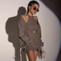 Women Knitted 2 Pieces Set Elegant  Long Sleeve Euphoria Outfit Pullover Crop Top Streetwear Suits