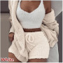 Women's Short and Cropped Set Plush 3-piece Sets Fleece Matching Clothe