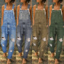 Women Sleeveless Overalls Cool Denim Jumpsuit Ripped Holes Casual Jeans Jumpsuits