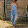 Women Sleeveless Overalls Cool Denim Jumpsuit Ripped Holes Casual Jeans Jumpsuits