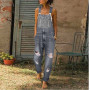 Women Sleeveless Overalls Cool Denim Jumpsuit Ripped Holes Casual Jeans Jumpsuits