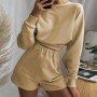 Women Two Piece Set Oversize  Sweatshirts And Shorts Set Sportswear Crop Top