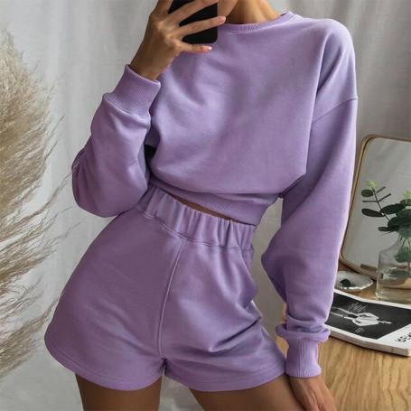Women Two Piece Set Oversize  Sweatshirts And Shorts Set Sportswear Crop Top