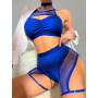 Women Sexy Lingerie Fishing Net Patchwork Underwear 4-Pieces Fancy Intimate Bra And Panty Garters Exotic Sets
