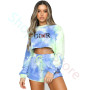 Women's Long Sleeves Shorts Set Two-Piece Butterfly Print T-shirt Casual Sports Tie-dye Midriff Pullover