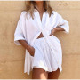 Women Lounge Wear Set Long Sleeve Shirt Tops And Mini Shorts Suit Two Piece Set