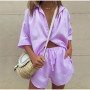 Women Lounge Wear Set Long Sleeve Shirt Tops And Mini Shorts Suit Two Piece Set