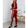 Women Elegant Two-Pieces Suit Sets Stylish Greek Fret Print Coat & Pant Zip Sets Joggers