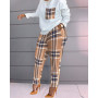 Women Printing Pocket Loungewear Set O-Neck Long Sleeve Pencil Pants Outfit Streetwear