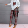 Women Printing Pocket Loungewear Set O-Neck Long Sleeve Pencil Pants Outfit Streetwear