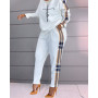 Women Printing Pocket Loungewear Set O-Neck Long Sleeve Pencil Pants Outfit Streetwear