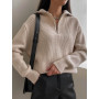 Women Turtleneck Zippers Sweaters Solid Pullover Long Sleeve Casual Knitted Sweater