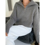 Women Turtleneck Zippers Sweaters Solid Pullover Long Sleeve Casual Knitted Sweater