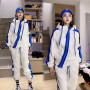 Women 2-piece New Color Matching Hooded Sports And leisure Suit diagonal zipper loose jacket + pants