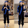 Women 2-piece New Color Matching Hooded Sports And leisure Suit diagonal zipper loose jacket + pants