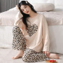 Women Fake 1 For 3 Spring Combed Cotton Embroidery Duck Pajama Sets  Striped Sleepwear Loungewear