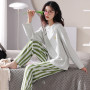 Women Fake 1 For 3 Spring Combed Cotton Embroidery Duck Pajama Sets  Striped Sleepwear Loungewear