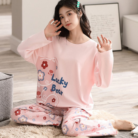 Women Fake 1 For 2 Spring Combed Cotton Pajama Sets Plaid Sleepwear Loungewear