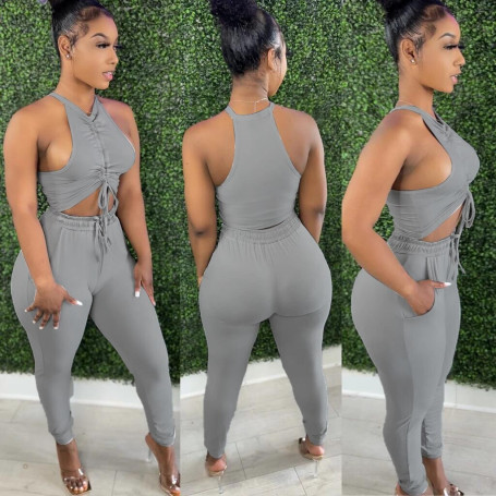 Women 2 Two Piece Set Fashion Casual Sleeveless Vest High-waisted Skinny Pants Suit Matching Sets Outfits