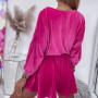 Women Solid Velvet Two Piece Set Casual Long Sleeve O Neck Tops + Shorts Outfits