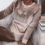 Women Retro Round Neck Velvet Sweatshirt Pullover Casual Long Sleeve Tops Letter Print Sequin