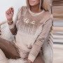 Women Retro Round Neck Velvet Sweatshirt Pullover Casual Long Sleeve Tops Letter Print Sequin