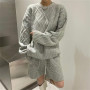 Women Two Pieces Sets Knitwear Pullovers Sweater All Match Loose Wide Leg Shorts