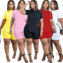 Women Casual Tracksuit Two Piece Set T-Shirts And Shorts sets Solid Color Short Sleeve Top Tees Suits
